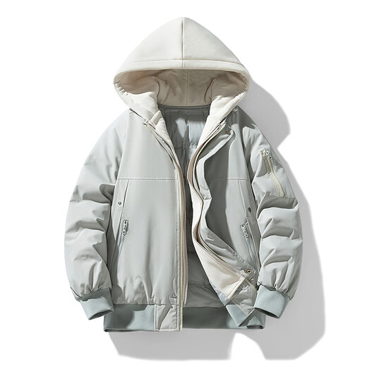 Playboy (PLAYBOY) fake two-piece contrasting color cotton coat for men and women, couple model, winter warm jacket, men's cotton jacket, loose casual bread coat, off-white L