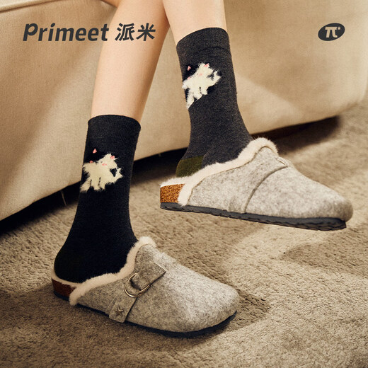 Pami (pami) black socks for women in autumn and winter, cute velvet thickened warm mid-calf socks with Birkenstock shoes, thick pile socks, George and the Flowers - Pack of 4 pairs, one size fits all (suitable for sizes 36-39)