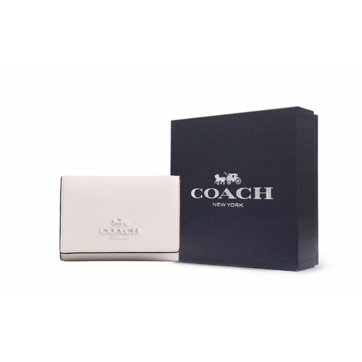 COACH Micro 10 Logo Logo snap closure Exquisite calfskin wallet Mini Women's silver patchwork gift box (basic + yellow counter gift box) Default