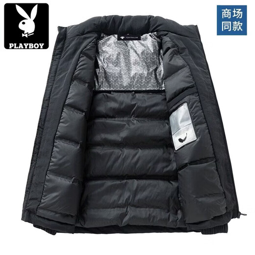 花花公子（PLAYBOY）羽绒服男士冬季外套短款立领时尚轻薄鸭绒休闲百搭夹克保暖上衣男 2583黑色 M 80-105斤