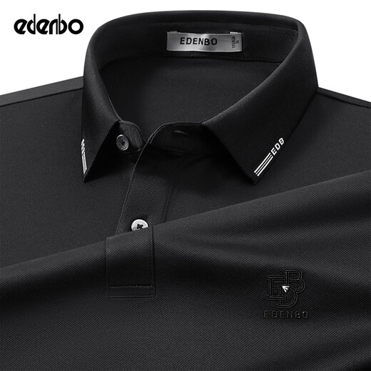 Edenbo (edenbo) shopping mall same style men's short-sleeved T-shirt summer new breathable casual versatile lapel polo shirt top men black M (165)