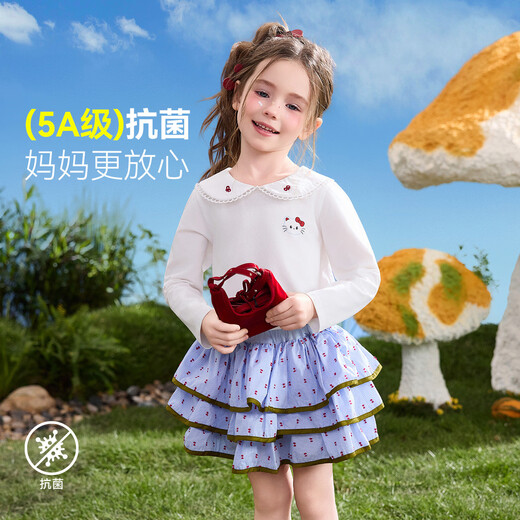 ASK JUNIOR Instant cooling children's long-sleeved T-shirt 2026 spring children's doll collar bottoming shirt girls' top white