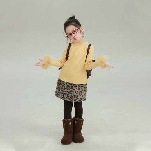 UTOUTO Big Ear Elephant Girls Animal Pattern Skirt 2025 Winter New Plus Velvet Leopard Print Zebra Short Skirt 2573036 Black and White Zebra 100