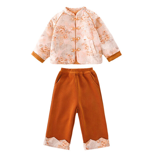 HAL.DUCK Girls' New Chinese Tang Suit Suit Autumn and Winter 2026 New Children's National Style Hanfu Baby Girl New Year's Clothes Winter Clothes Orange Free Bag 130 cm