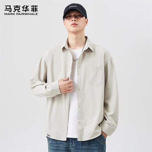 MARK FAIRWHALE long-sleeved shirt men's winter high-end shirt men's trendy brand casual top men's jacket men's beige XL