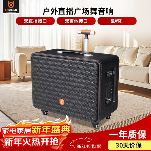 Bader Audio Flight Attendant Outdoor Live Square Dance Audio Wireless Bluetooth High Power Portable Trolley Built-in Sound Card All-in-One Speaker Flight Attendant Black 15-inch Dual Microphone