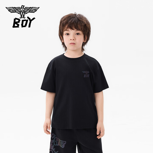 BOY JUNIOR boys' pure cotton short-sleeved T-shirt trendy and cool printed top black 140