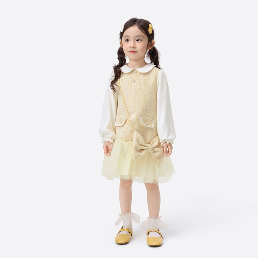Xiaoyinman children's clothing girls doll collar dress Xiaoxiangfeng 26 spring sweet and cute mesh skirt for children yellow 105