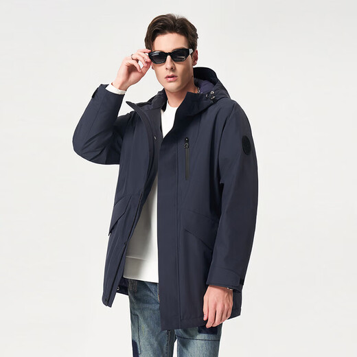 MANGANO轻奢品牌冬季新款男士羽绒服时尚休闲连帽90绒鹅绒户外保暖外套男 午夜蓝 S 46