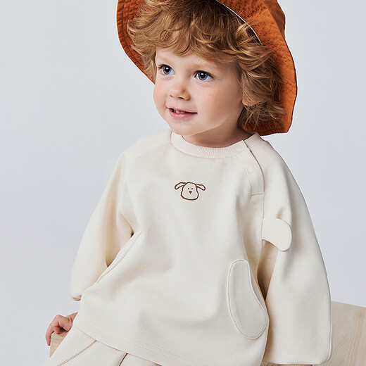 Minibala (minibala) boys and girls suit baby anti-pilling and anti-deformation cute long-sleeved trousers two-piece set 2026 spring light khaki 50311 80