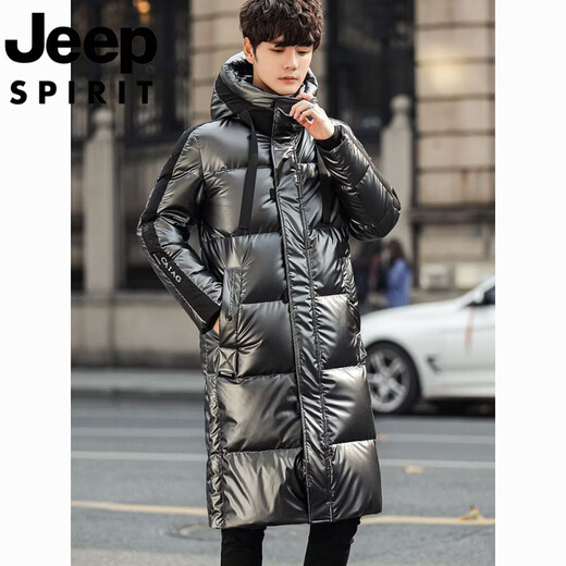JEEP Мужской пуховик средней длины Jeep International Brand, глянцевая, не требующая стирки, водонепроницаемая зимняя свободная толстая пара, куртка серебристого цвета S (рекомендуемый вес 80-95Jin Jin равен 0,5 кг)