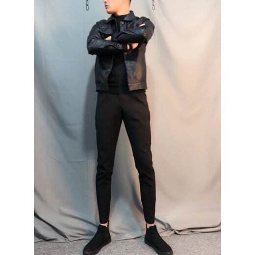 SEPTWOLVES short handsome trendy fashion thickened motorcycle Pu leather jacket social spirit young people slim street lapel clip black plus velvet M 85-110Jin Jin is equal to 0.5 kg