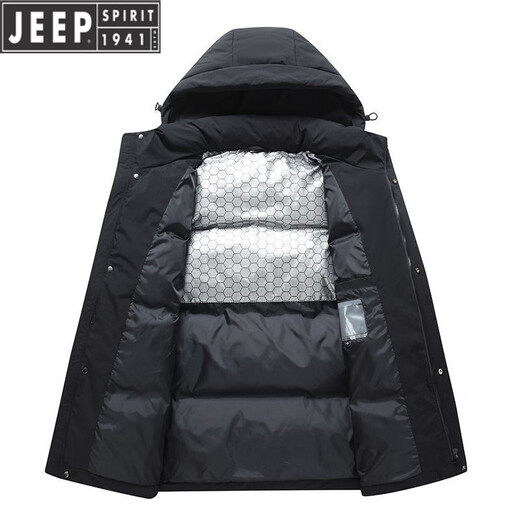 JEEP吉普男士羽绒服短款冬季新款毛领加厚保暖外套休闲宽松防寒服男款 水墨蓝【带毛领】 M