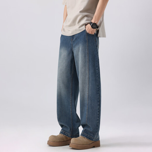 TonLion 2026 Spring New Men's Denim Trousers Scimitar Pants Trendy Street Casual Pants American Retro