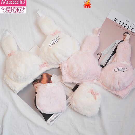 Modal Winter Plush Sweetheart Cinnamon Dog Pure Desire Underwear Japanese Cartoon Wireless Small Breast Push Up Bra Set White Set M