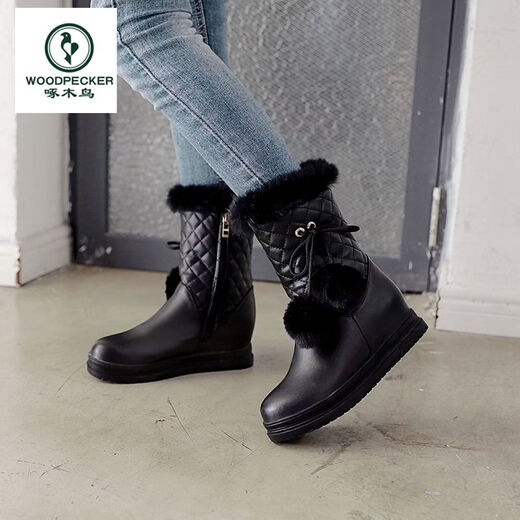 Woodpecker 2025 New Sweet Student Short Boots Women's Winter Thickened Anti-Slip Cotton Shoes Women's Velvet Warm Mid-calf Snow Boots Women's White (Plus Thick Velvet) Free Socks 37
