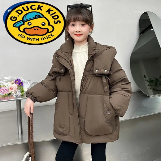 G.duck girls' winter cotton coat new thickened medium and large children's down winter cotton coat children's cotton-padded jacket black 150