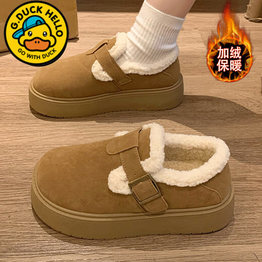 G.duck Little Yellow Duck Girls' Cotton Shoes 2025 Winter New Children's Velvet Warm Birkenstock Shoes for Girls Style Princess Loft Khaki Main Image Model/High 35 High Quality/Ready Stock in Seconds