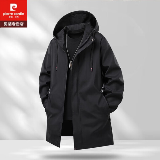 皮尔卡丹（pierre cardin）秋冬中长款风衣男加肥加大胖子夹棉防风特大码加棉薄棉衣二棉外套 2022黑色（秋冬 加棉款） 2XL