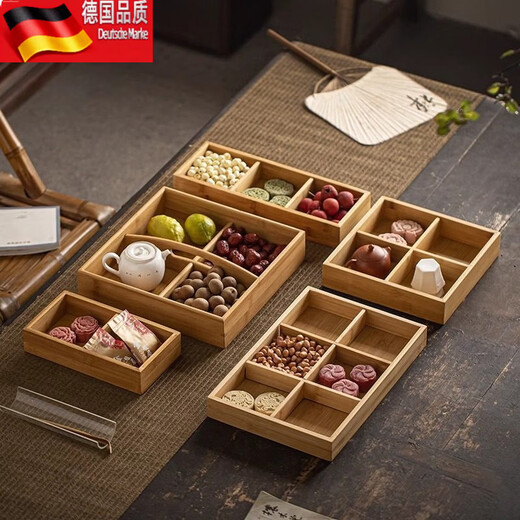 Tuojin cooks tea around the stove, nine-grid fruit plate, snacks, dried fruit plate, wooden plate, nine-grid tray, hot pot side dish platter, nine-grid tray + 9 white dinner plates