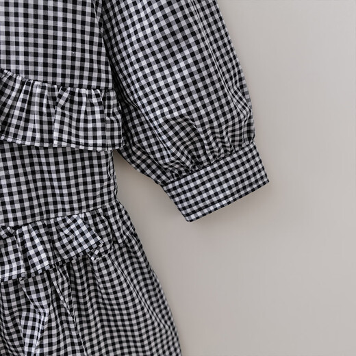 MARC&JANIE Mark Jenny literary plaid girls' lace dress children's skirt 2026 spring new style 560196 black plaid 110 (recommended height 101-110)