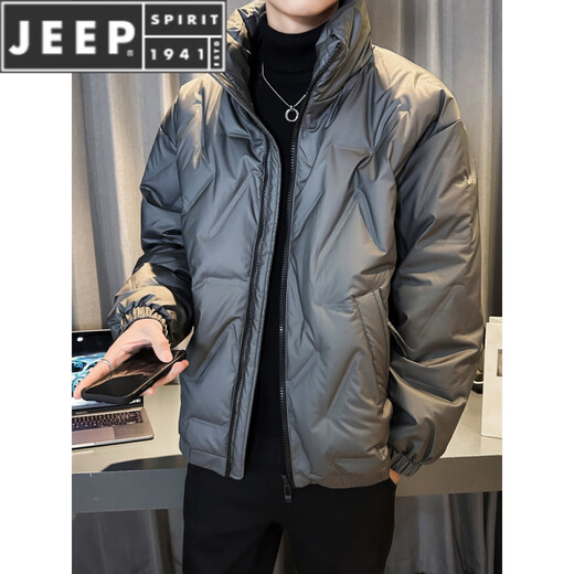 JEEP SPIRIT轻薄款金属灰羽绒服男外套立领袄子2025新款冬季羽绒衣外套帅 黑色 M 建议110斤以内