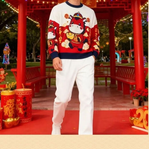 He Jiagong's Year of the Horse parent-child outfit for a family of three long-sleeved sweaters 2026 autumn and winter new children's knitted mother-daughter red New Year greetings Horse head red sweater 80