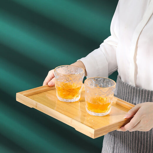 Tuojin Japanese tea set bamboo wooden tea tray household water cup tray rectangular bamboo tray hotel restaurant tray barbecue tray medium size 28*19*2.5cm