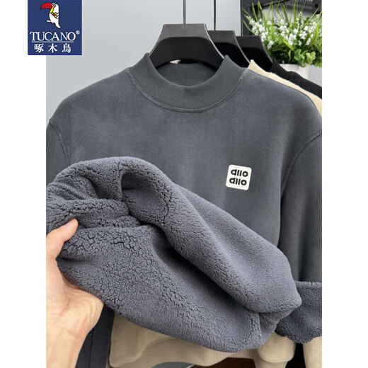 Woodpecker Extra Thick Camel Fleece Sweatshirt Men's Half Turtle Collar One-piece Velvet Mid-Collar Bottoming Shirt Winter Warm Extra Thick Austrian Grain Fleece Top Dark Gray XL Recommended 130-150Jin Jin equals 0.5 kg