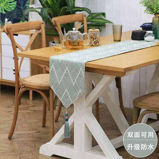 Fantasy table runner, coffee table, dining table decoration, middle strip, rectangular TV cabinet, shoe cabinet cover, yellow-green double-layer pendant, 30x220cm (same on both sides)