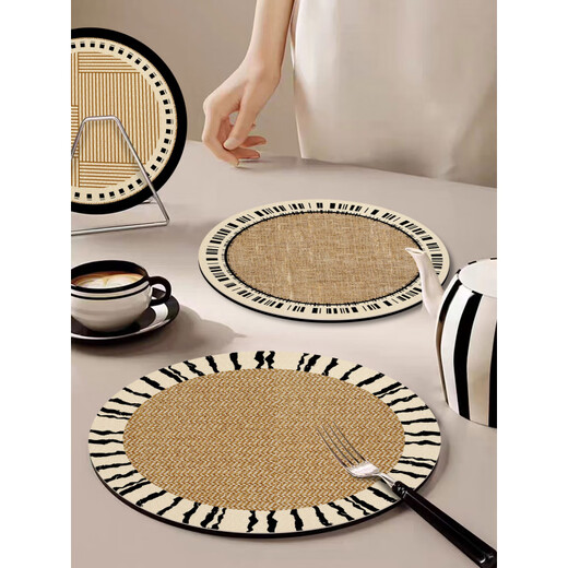 Tuojin Japan imported high-quality imitation linen pattern dining table insulated round small placemat high temperature resistant desktop bowl and plate small table Jingjing Xianshi-A diameter 17cm