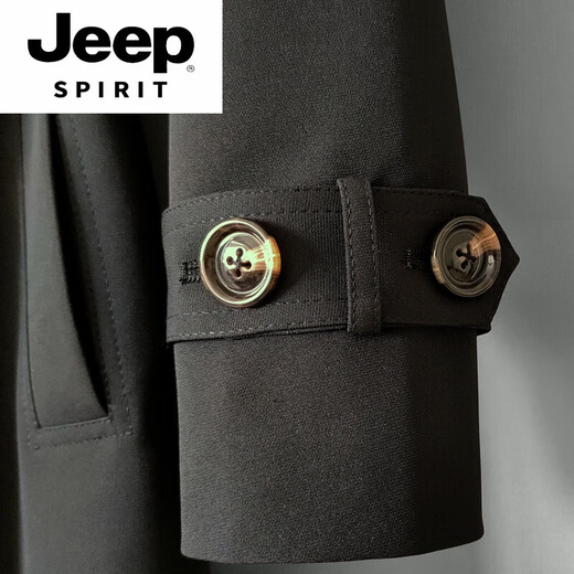 JEEP SPIRIT autumn new windbreaker jacket men's double row British style coat young and middle-aged business loose casual men's black L