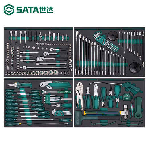 SATA Auto Repair Tool Cart Set Sheet Metal Machine Repair Heavy-Duty Mobile Cabinet Contains Tools Factory Workshop Repair Box 09948_68 Pieces New Energy Auto Maintenance Machine Repair Set (Including Four Drawers and Two Workers