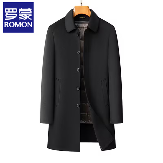 Romon mid-length double-sided wool coat for middle-aged men, down-lined woolen coat, wool windbreaker