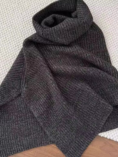 Dark gray high collar knitted scarf women's French winter layered slit pullover shawl cloak thick dark gray