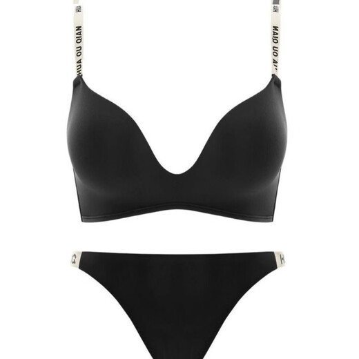 Victoria's Secret Seamless Underwear Women's Small Breast Gathering Summer Showing Big Upper Breast Holding Letter Shoulder Strap Bra Set Black-Single Piece Counter Style 70A 32