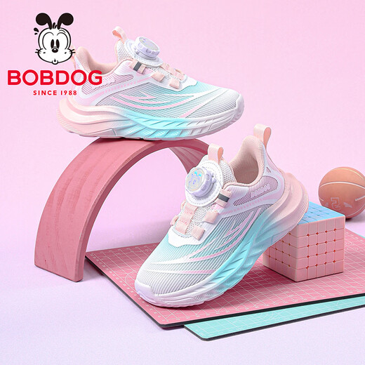 BOBDOG Children's Shoes 2026 New Spring Children's Mesh Breathable Sports Shoes for Boys and Girls Campus Knob Running Shoes for Women Light Pink/White 28 Suitable for Feet Length 17.0CM