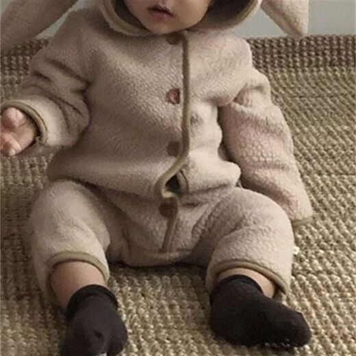 Ultraman romper baby jumpsuit baby super cute hooded romper thickened autumn and winter khaki color 65cm one size