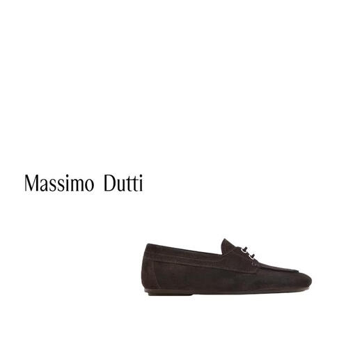 Massimo Dutti Spring New Product 2026 Women's Shoes Retro Brown Leather Loafers Boat Shoes 11520750 Brown 37 (240/85)