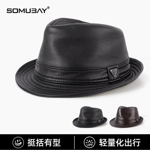 SOOKI Retro Genuine Leather Men's Autumn and Winter British Style Middle-aged and Old Dad Warm Shanghai Beach Hat Gentleman Hat Grandpa and Elderly Hat Black XL (57-58cm)