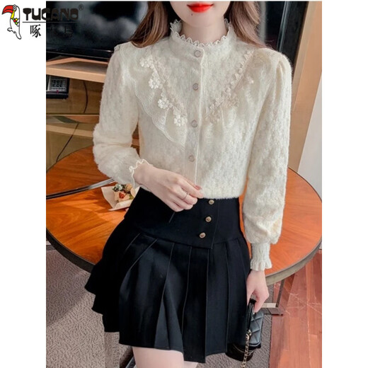 Woodpecker (TUCANO) 2026 Autumn and Winter Warm Shirt Women's Niche Design Velvet Bottoming Shirt Versatile Age-Reducing Long-Sleeved Shirt for Women Apricot Velvet Thickened L Recommended 95-110 Jin Jin equals 0.5 kg