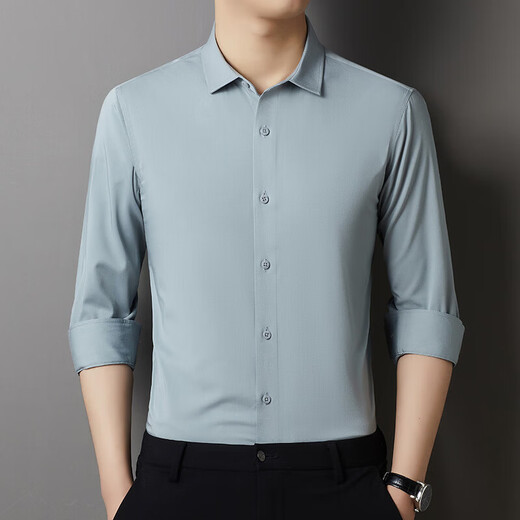 MAGIOPY light luxury brand high-end brand autumn men's shirt new style young and middle-aged long-sleeved casual solid color lapel versatile white 52 180