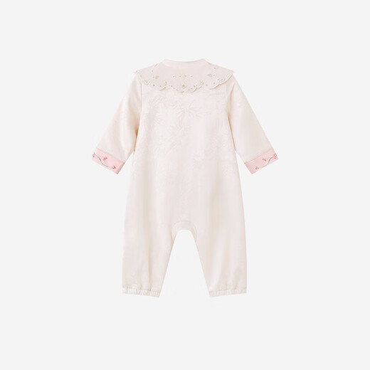 YEEHOO shopping mall same style baby jumpsuit long-sleeved harem new Chinese style spring and autumn jumpsuit girl baby outing wear cream apricot 66cm