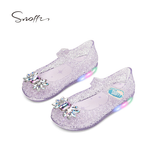 Snafy Flash Shoes Girls Princess Sandals Jelly Shoes Spring and Summer Girls Fashion Elsa Crystal Shoes Taro Purple 29
