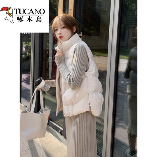 Woodpecker Winter Down Vest Jacket Women 2025 New Small Short Vest Cotton Clothes Vest Vest Western Style Fashionable Cotton Jacket Apricot Thin Lightweight S (80-95)