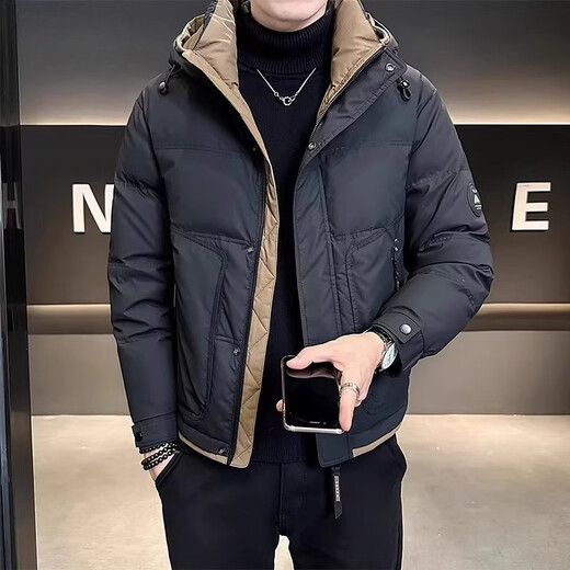 Snow Flying (SNOWFLYING) high-end hooded down jacket men's short winter 2025 new warm and thickened trendy brand high-end winter men's jacket black 2XL recommended 130-155Jin Jin equals 0.5 kg