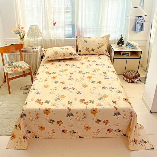 Yalu Class A pure cotton thickened brushed autumn and winter sheets single piece 100% cotton single student dormitory pillowcase three-piece set Jinghong-Orange four seasons universal cotton brushed 200*230cm single sheet