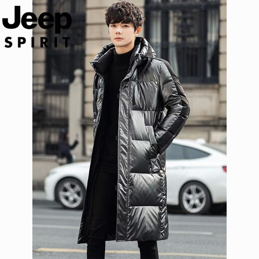 JEEP Мужской пуховик средней длины Jeep International Brand, глянцевая, не требующая стирки, водонепроницаемая зимняя свободная толстая пара, куртка серебристого цвета S (рекомендуемый вес 80-95Jin Jin равен 0,5 кг)