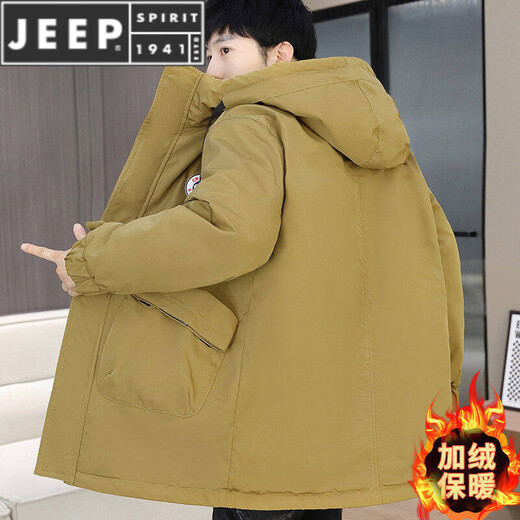 JEEP SPIRIT autumn and winter velvet windbreaker jacket men's high school cotton coat mid-length thickened jacket parka black 2801 3XL 150-170Jin Jin is equal to about 0.5 kg