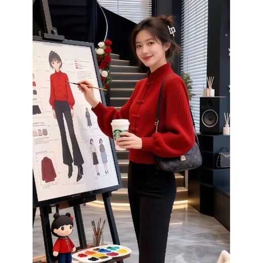 La Chapelle New Year Red Atmosphere Bow Knitted Cardigan Women's 2026 Autumn and Winter New Korean Knitted Sweater Jacket Trendy Red L